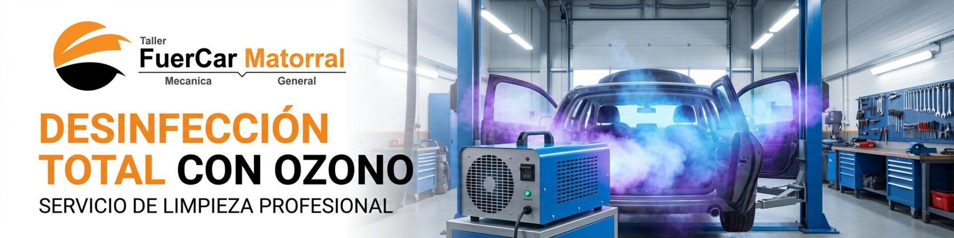 Taller de coches con máquina de de desinfección de coches con Ozono Fuerteventura.